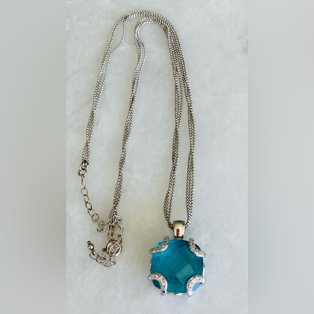 Huge Blue Topaz Sterling CZ Pendant Nevklace❤️💎